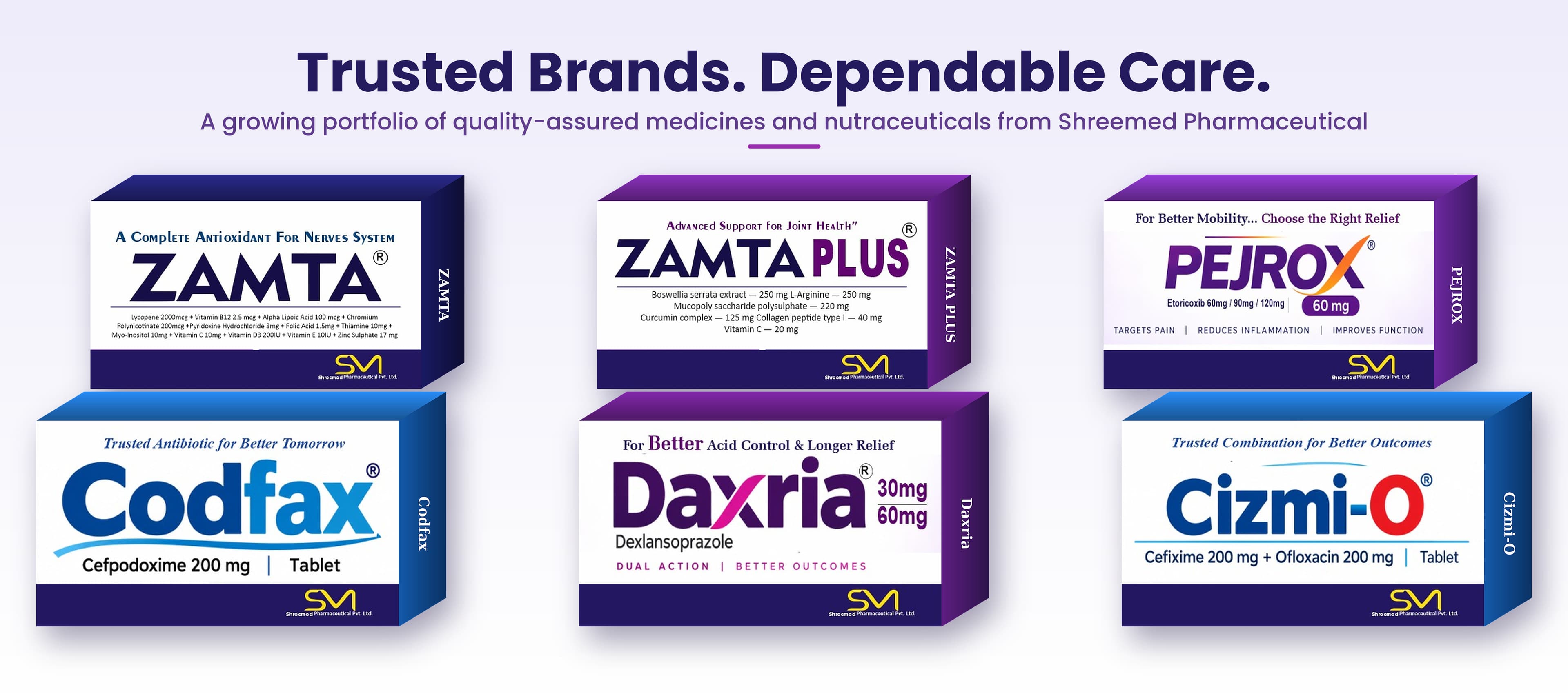 Zamta™, Zamta Plus™, Pejrox™, Codfax™, Daxria™ and Cizmi-O™ cartons by Shreemed Pharmaceutical